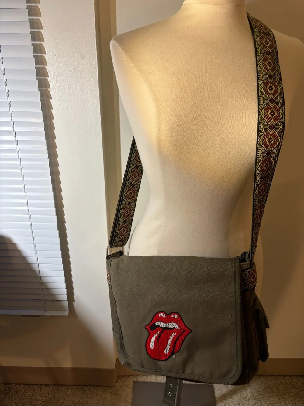 Rolling Stones Messenger Bag 2005 Guitar Strap Olive Green Rock & Roll